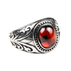 Red Garnet S925 Silver Damon salvatore heart TVD Ring Real ring For Men or woman, leaves Engraved, gemstone Fine Jewelry (9)