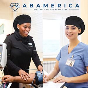 ABAMERICA Bouffant Caps with Button and Sweatband, Adjustable Scrub Caps for Women Men, Satin Layer