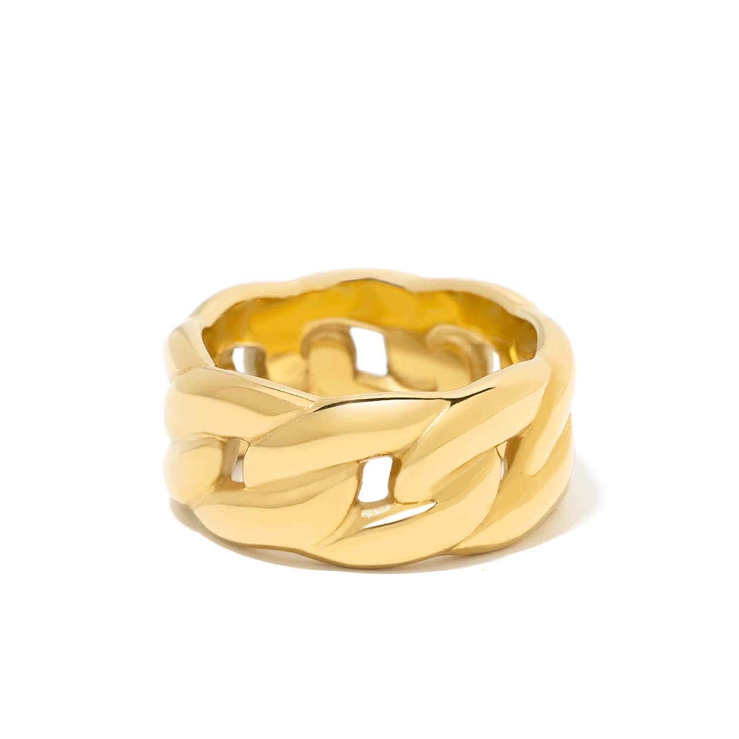 BENIQUE Gold Chunky Statement Rings for Women, Link Chain Tarnish-Resistant 18k Gold Plated Stainless Steel Size 5 6 7 8 9 10 11 (LinkChain/8)