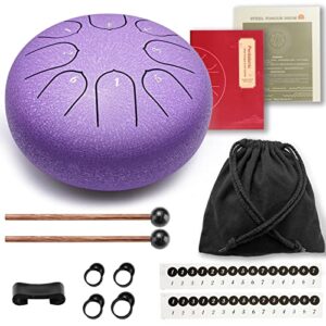 Lronbird Steel Tongue Drum 6 Inch 8 Notes Hand Drums with Bag Sticks Music Book, Sound Healing Instruments for Musical Education Entertainment Yoga Chakra Gifts (Lavender)