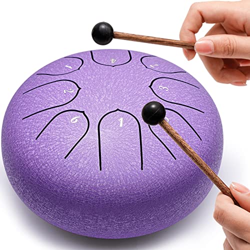 Lronbird Steel Tongue Drum 6 Inch 8 Notes Hand Drums with Bag Sticks Music Book, Sound Healing Instruments for Musical Education Entertainment Yoga Chakra Gifts (Lavender)