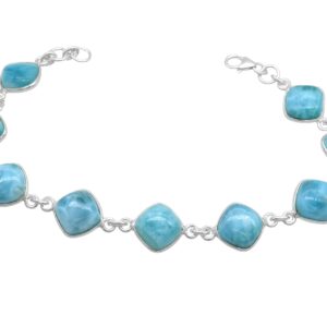 DESIGN HUB Blue Larimar Stone Bracelets 925 Silver Overlay For Women Girl Gifts - Gemstone Adjustable 7.50" Cushion Cabochon Link Bracelets Christmas Gifts For Her (Bracelet Style 3)