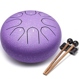 lronbird steel tongue drum 6 inch 8 notes hand drums with bag sticks music book, sound healing instruments for musical education entertainment yoga chakra gifts (lavender)