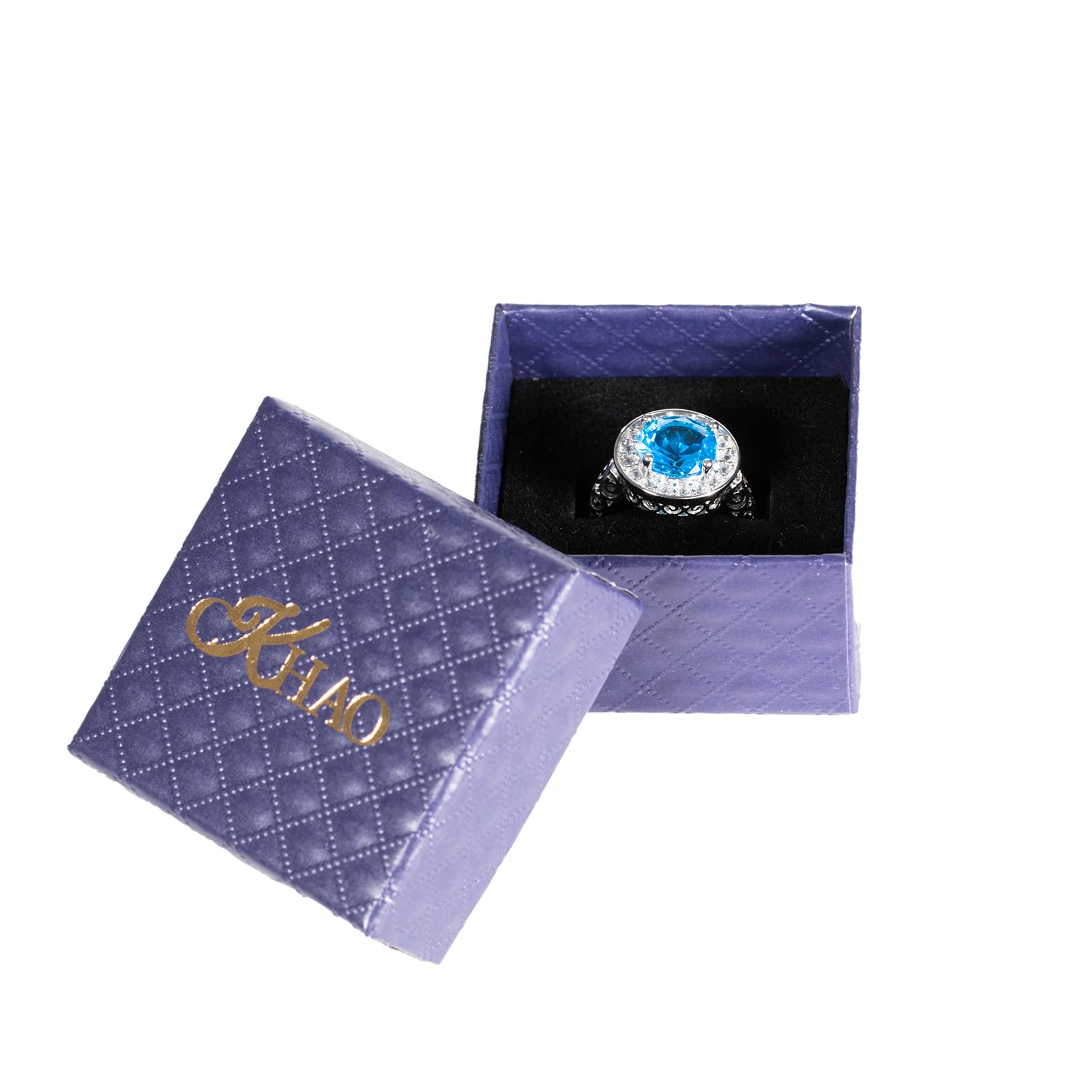 CKHAO Women's Ring - 16mm Silver Plated Blue Gemstone Ring Women Jewelry WK2009BLUE (7)