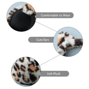 LUCKYBUNNY Girls Leopard Faux Fur Earmuffs Ear Warmers Winter Warm Plush Ear Covers for Indoor and Outdoor (Foldable Style- Leopard B)