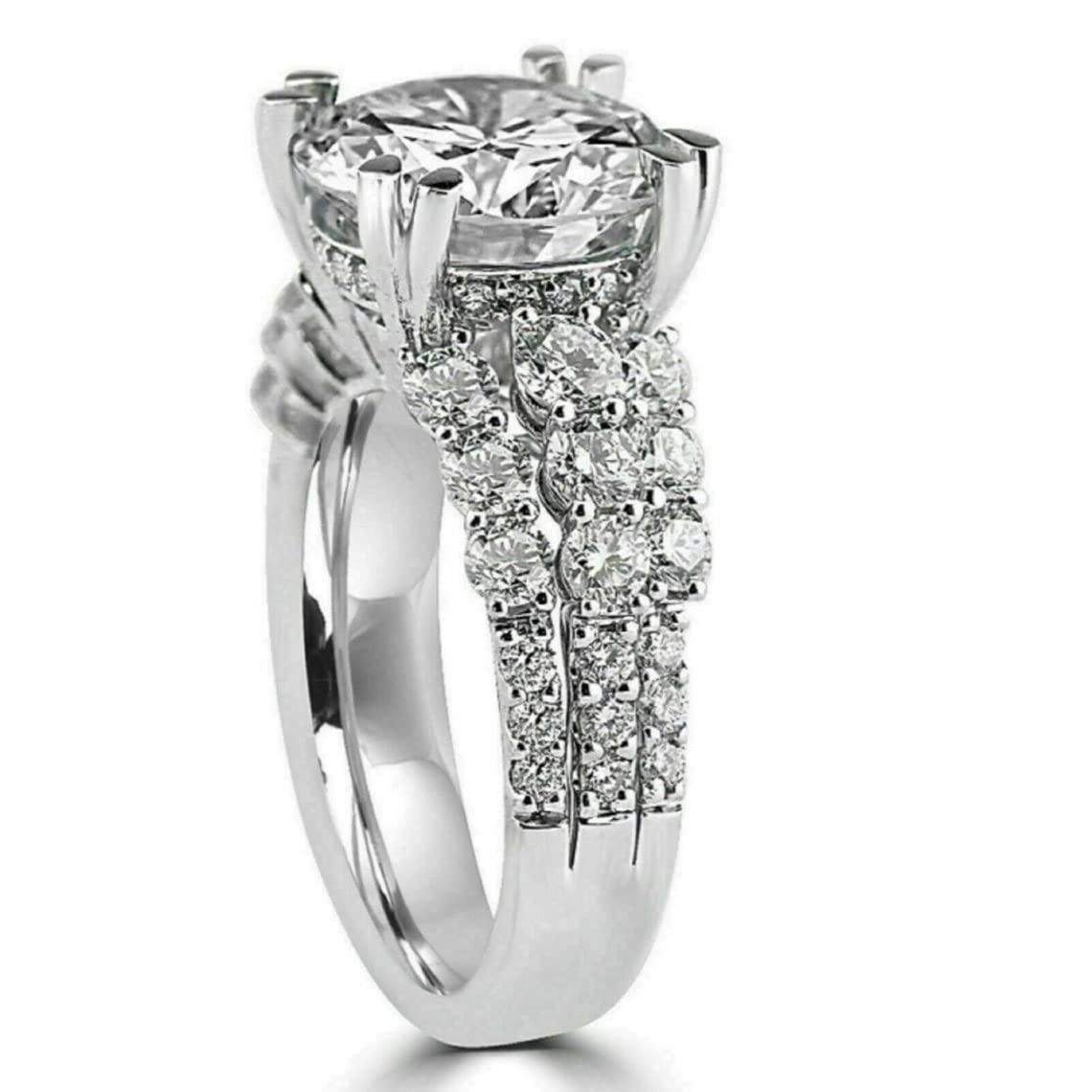 DESTINY JEWEL 3.22CT Round Cut Diamond D/VVS1 Engagement Wedding Ring, Solid 925 Silver Ring_US:- 3.22ct13.75