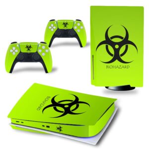 glossy protective vinyl decal skin/stickers wrap cover for ps5 skin stickers full body for playstation 5 console and 2 controllers (ps5 cd version, biohazard)