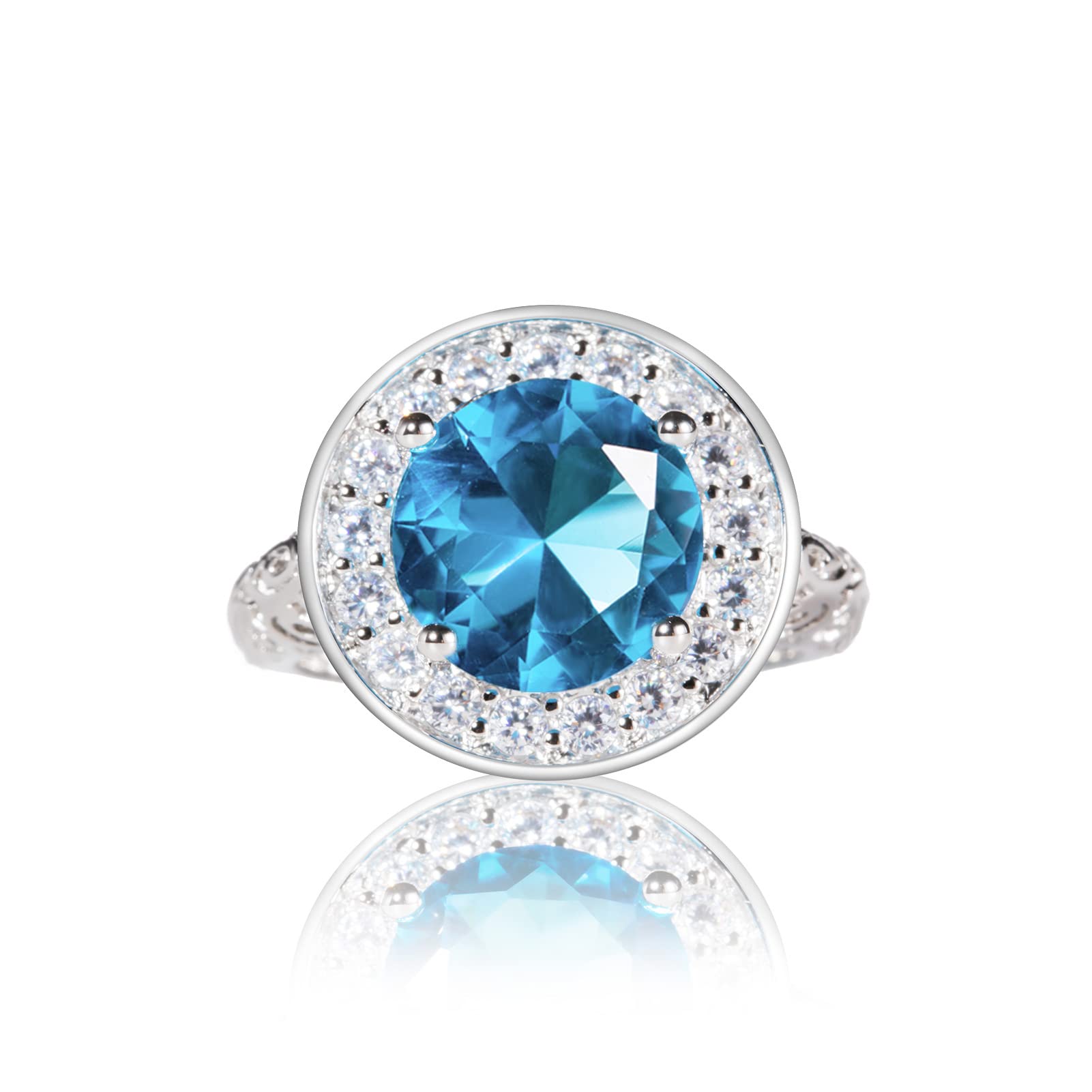 CKHAO Women's Ring - 16mm Silver Plated Blue Gemstone Ring Women Jewelry WK2009BLUE (7)