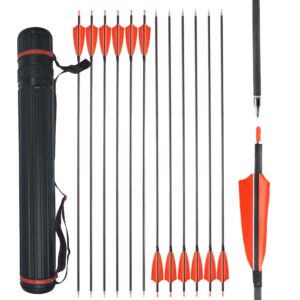 AMEYXGS 6/12 Pcs 34 Inch Archery Carbon Arrows 400 Spine Hunting Compound Arrows with 4” Turkey Feather Target Practice Arrow for Compound and Recurve Bow (Orange set, 12 pcs)