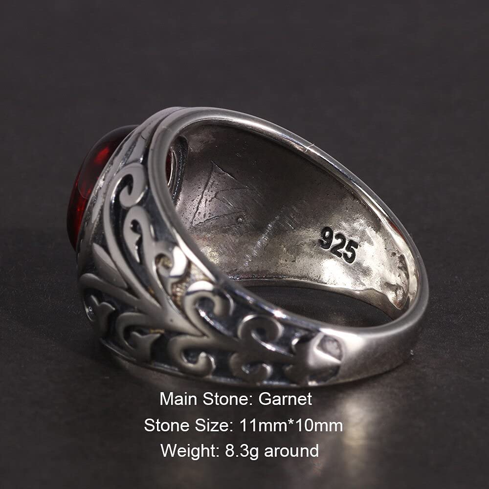 Red Garnet S925 Silver Damon salvatore heart TVD Ring Real ring For Men or woman, leaves Engraved, gemstone Fine Jewelry (9)