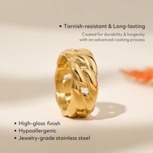 BENIQUE Gold Chunky Statement Rings for Women, Link Chain Tarnish-Resistant 18k Gold Plated Stainless Steel Size 5 6 7 8 9 10 11 (LinkChain/8)