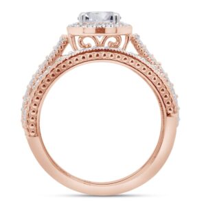 SAVEARTH DIAMONDS 1 1/4 Carat Round Cut Lab Created Moissanite Diamond Halo Bridal Set Engagement Ring In 14k Rose Gold Plated 925 Sterling Silver (G-H Color, 1.25 Cttw) Ring Size-8