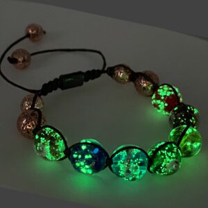 Glow in The Dark Chakra Beaded Bracelets for Women Men, 12mm Lampwork Rainbow Beads Rose Gold Lava Rock Anxiety Bracelets, Stress Relief Adjustable Shamballa Wrap Bracelet (Shamballa Bracelet)