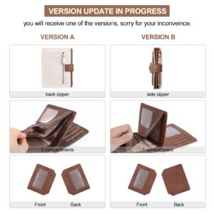 CLUCI Small Wallets for Women RFID Blocking Leather Trifold Compact Credit Card Holder with ID Window Ladies Zipper Coin Purse Coffee