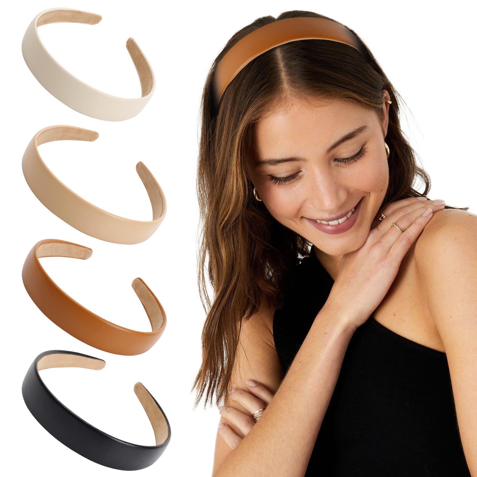 WOVOWOVO Leather Headbands for Women, 1Inch Non Slip Soft PU Hair Head Bands Diademas Para Mujer De Moda Cute Beauty Fashion Hairbands Hair Accessories