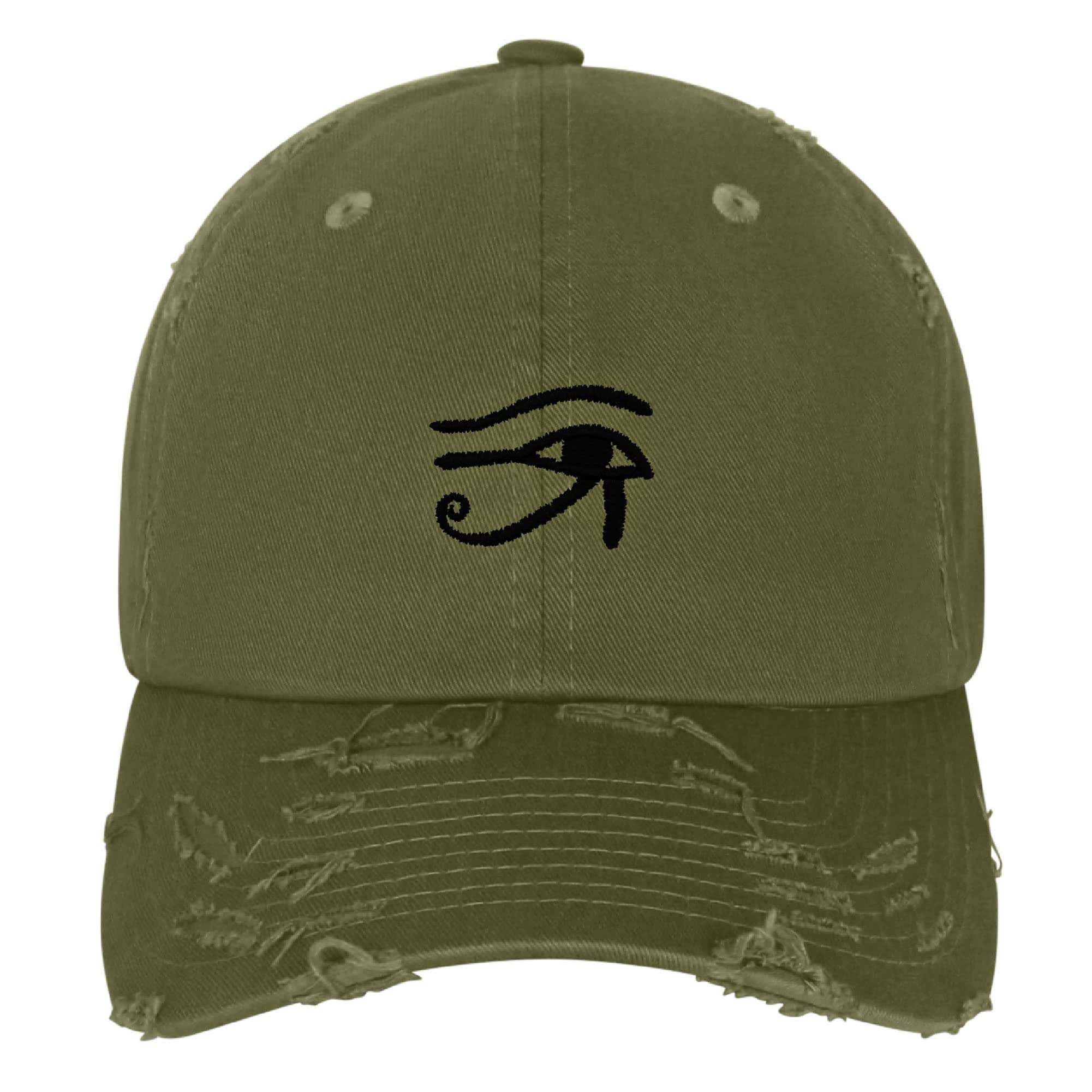 JPAK Eye of Horus Vintage Dad Hat Frayed Embroidered Cap Eyes Vision Olive Green