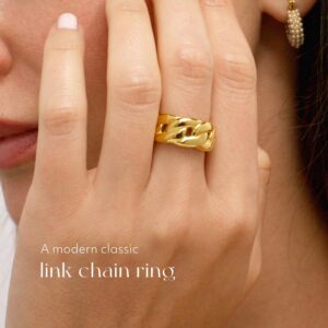 BENIQUE Gold Chunky Statement Rings for Women, Link Chain Tarnish-Resistant 18k Gold Plated Stainless Steel Size 5 6 7 8 9 10 11 (LinkChain/8)