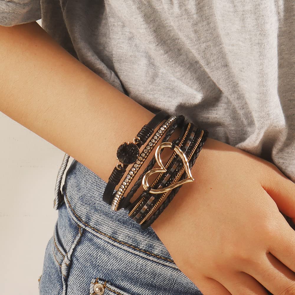 choice of all Boho Bracelets for Women,Chunky Leathe Bracelets Heart Stackable Boho Cuff Bangles Trendy Handmade Costume Jewelry