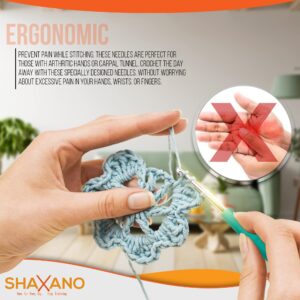 SHAXANO 86 Pcs Crochet Kit - 9 Ergonomic Soft Grip Crochet Hooks & 12 Aluminum Hooks for Beginners & Experienced Crafters, Includes 65 Crochet Accessories for Knitting & Crocheting