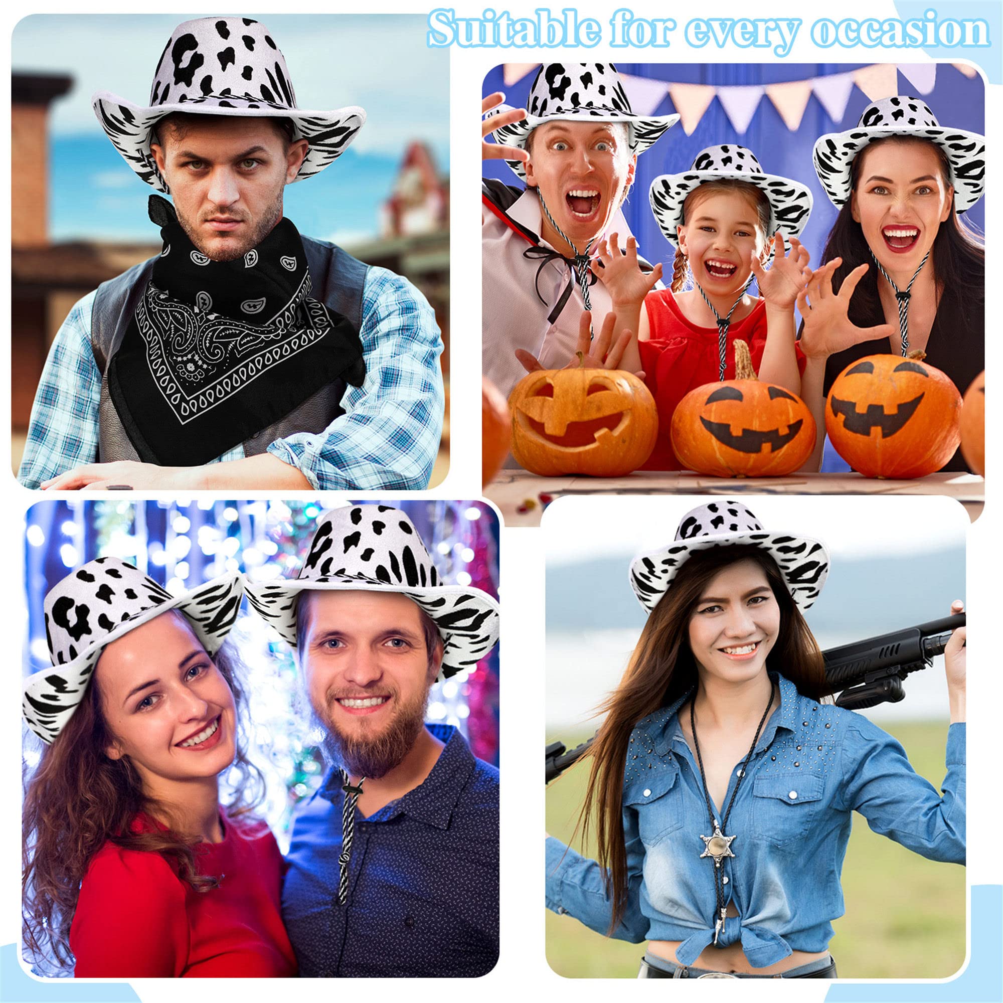 Zhanmai 12 Pcs Cowboy Hat and Bandana Cowboy Cowgirl Hats Bulk Western Party Costume Halloween Accessory(Milk Print)