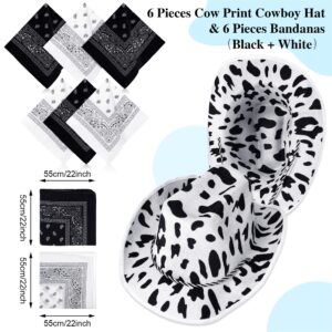 Zhanmai 12 Pcs Cowboy Hat and Bandana Cowboy Cowgirl Hats Bulk Western Party Costume Halloween Accessory(Milk Print)