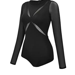 Dance Elite - Pixen - Long Sleeved Leotard for Women with X Slat design. Leotards for Women Dance Fashion (Adult L, Black)