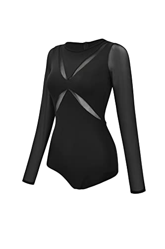 Dance Elite - Pixen - Long Sleeved Leotard for Women with X Slat design. Leotards for Women Dance Fashion (Adult L, Black)