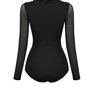 Dance Elite - Pixen - Long Sleeved Leotard for Women with X Slat design. Leotards for Women Dance Fashion (Adult L, Black)