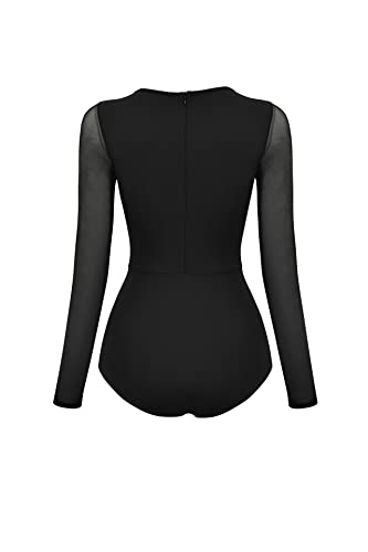 Dance Elite - Pixen - Long Sleeved Leotard for Women with X Slat design. Leotards for Women Dance Fashion (Adult L, Black)