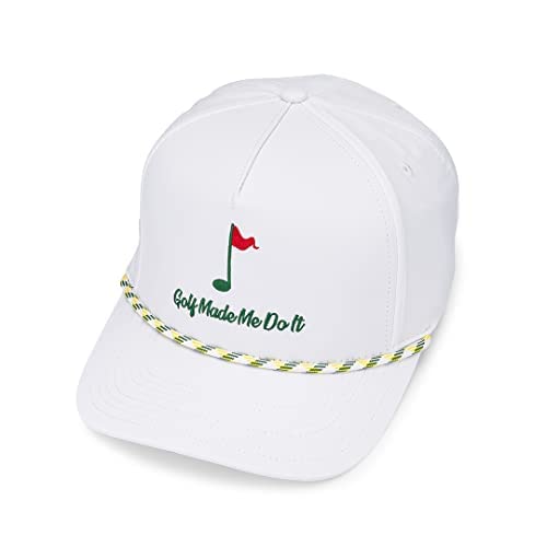 Golf Made Me Do It Ace Rope Hat - Adjustable Snapback Golf Hat, One Size Fits All (White/Green/Red)