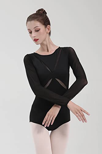 Dance Elite - Pixen - Long Sleeved Leotard for Women with X Slat design. Leotards for Women Dance Fashion (Adult L, Black)