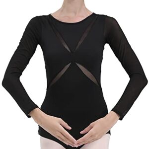 Dance Elite - Pixen - Long Sleeved Leotard for Women with X Slat design. Leotards for Women Dance Fashion (Adult L, Black)