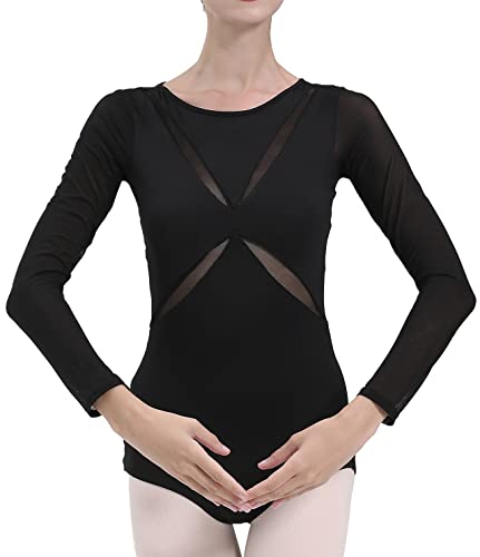 Dance Elite - Pixen - Long Sleeved Leotard for Women with X Slat design. Leotards for Women Dance Fashion (Adult L, Black)