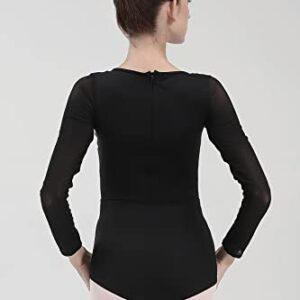 Dance Elite - Pixen - Long Sleeved Leotard for Women with X Slat design. Leotards for Women Dance Fashion (Adult L, Black)