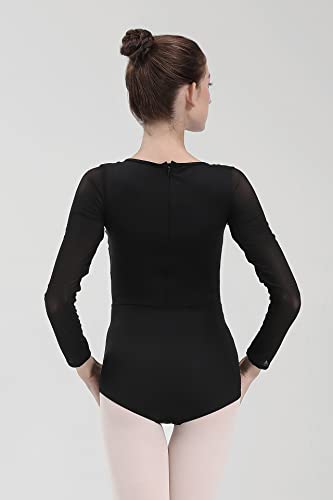 Dance Elite - Pixen - Long Sleeved Leotard for Women with X Slat design. Leotards for Women Dance Fashion (Adult L, Black)