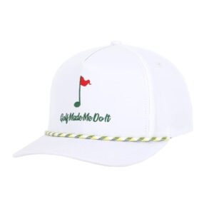 Golf Made Me Do It Ace Rope Hat - Adjustable Snapback Golf Hat, One Size Fits All (White/Green/Red)