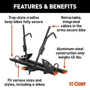 CURT 18088 Aluminum Tray-Style Platform Bike Rack Hitch Mount, Fits 2-Inch Receiver, 2 Bicycles