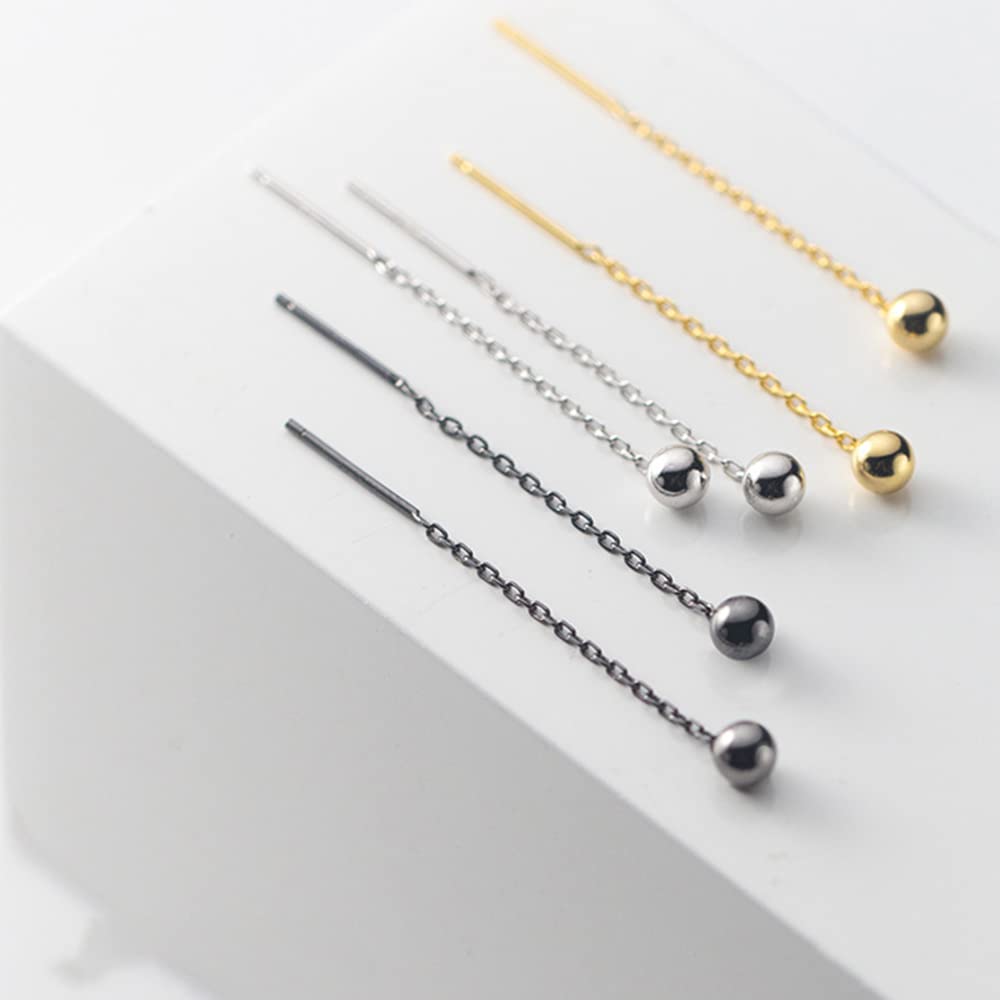 Cute Short Threader Earrings Silver Gold Black Chain Link Ball Dangle Drop Pull Through Earrings Minimalist