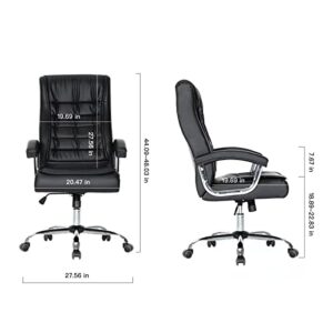 Hoxne Executive Office Chair Adjustable Leather Chair High Back Swivel Office Desk Chair with Padded Armrest 350lbs Load-Bearing Spring Seat Computer Desk Chair for Home Office (Black)