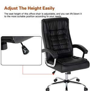 Hoxne Executive Office Chair Adjustable Leather Chair High Back Swivel Office Desk Chair with Padded Armrest 350lbs Load-Bearing Spring Seat Computer Desk Chair for Home Office (Black)