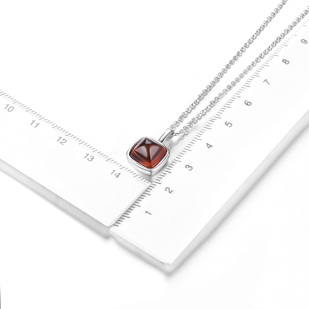 ZhenCai Pendant Necklace for Women Sterling Silver S925 Natural Gemstone Spessartite Garnet Charms Rhodium Plated Classic Fine Jewelry for Friendship Birthday (Natural Spessartite Garnet)