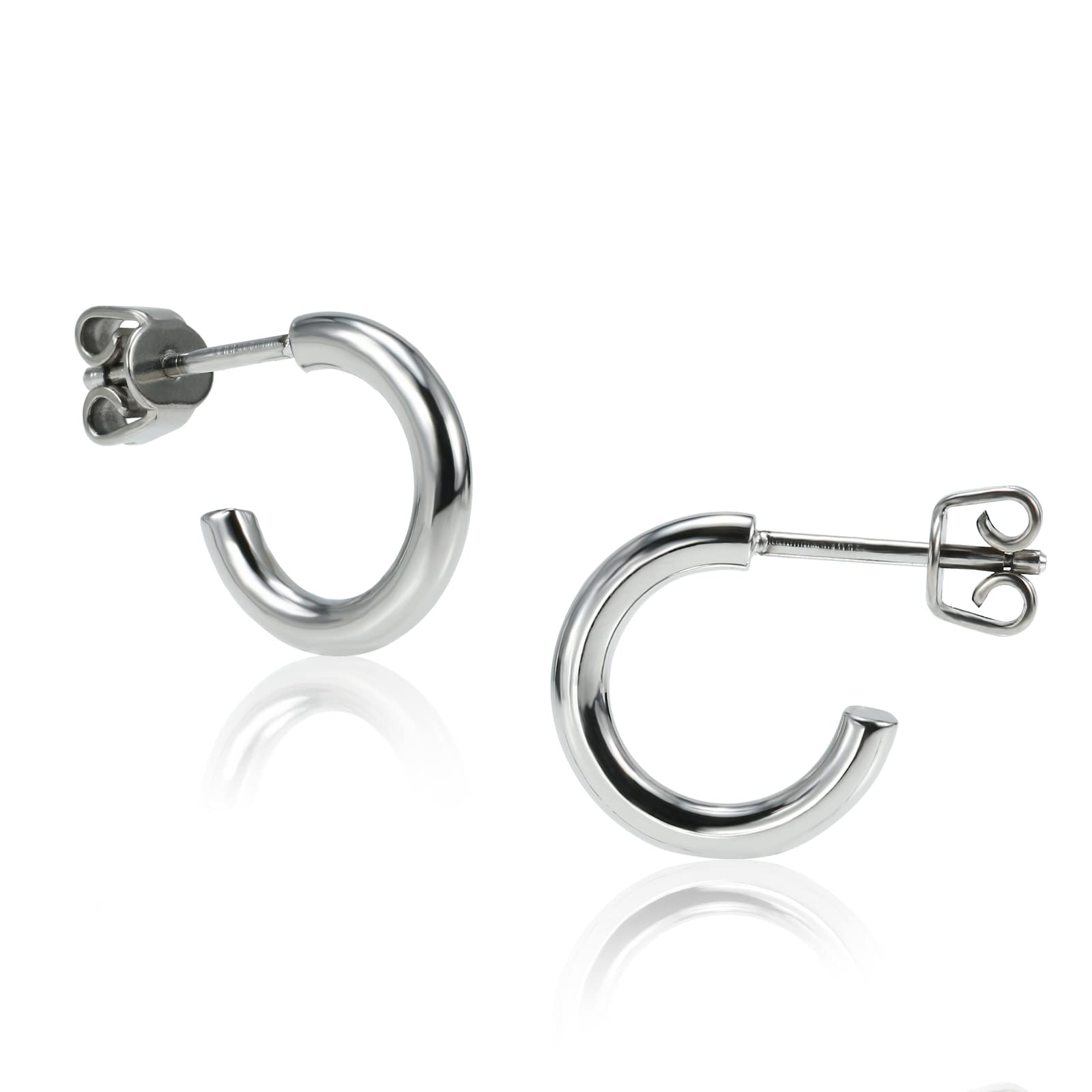 TGNEL Tiny Titanium Earrings Hoops Open C Titanium Hoops for Women Men, 2mm Thin Lightweight Round Surgical Grade Titanium Earrings Hypoallergenic for Sensitive Ear (9mm Silver)