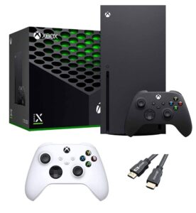 x-box series x gaming console bundle - 1tb ssd black x-box console with two wireless controllers -black and white -and ahaghug authorized hdmi cable