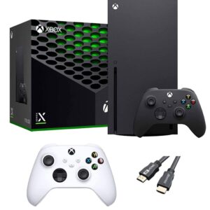 X-Box Series X Gaming Console Bundle - 1TB SSD Black X-Box Console with Two Wireless Controllers -Black and White -and ahaghug Authorized HDMI Cable