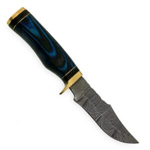 Custom Handmade Damascus Steel Hunting Knife/Skinning Knife SS-17453 (Blue & Black Wood) (Red) (Blue)