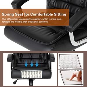 Hoxne Executive Office Chair Adjustable Leather Chair High Back Swivel Office Desk Chair with Padded Armrest 350lbs Load-Bearing Spring Seat Computer Desk Chair for Home Office (Black)