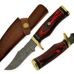 custom handmade damascus steel hunting knife/skinning knife ss-17452 (red & black wood) (red)