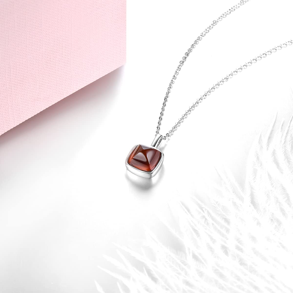 ZhenCai Pendant Necklace for Women Sterling Silver S925 Natural Gemstone Spessartite Garnet Charms Rhodium Plated Classic Fine Jewelry for Friendship Birthday (Natural Spessartite Garnet)