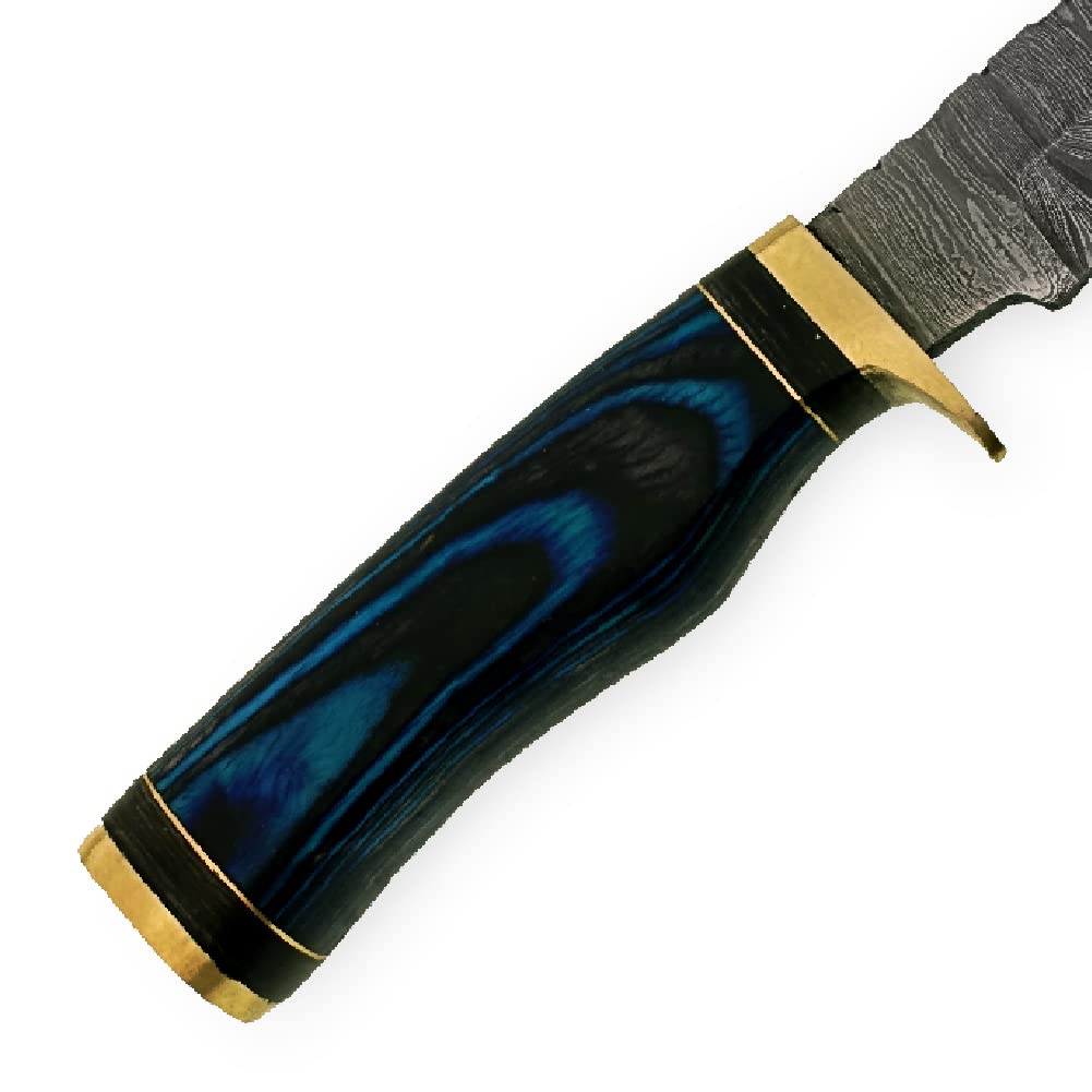 Custom Handmade Damascus Steel Hunting Knife/Skinning Knife SS-17453 (Blue & Black Wood) (Red) (Blue)