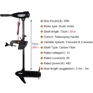 trolling Motor Kayak Canoe Outboard Motors, 56 Lb Thrust Trolling Motor with 8 Speed, 12v Electric Boat Motor with 10-Point Led Battery Indicator